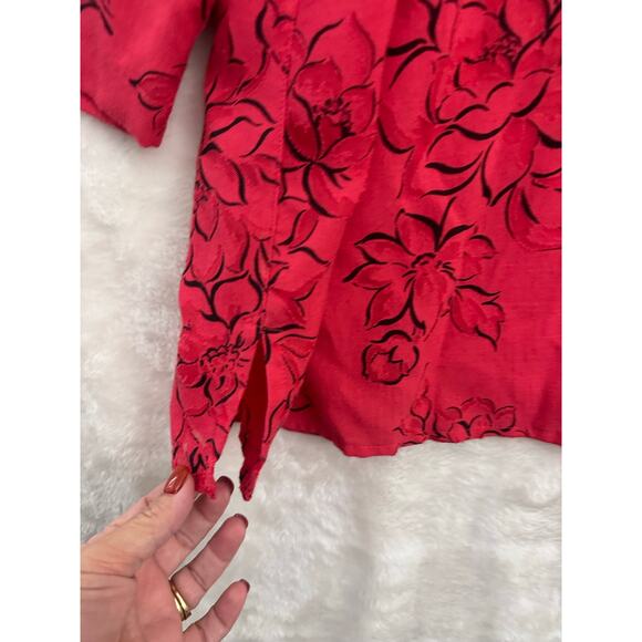 Alfred Dunner Red Floral Burnout Button Top 22W 2X Classy Mature - Picture 3 of 10